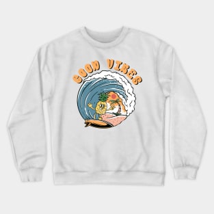 pineapple surfing retro cartoon Crewneck Sweatshirt